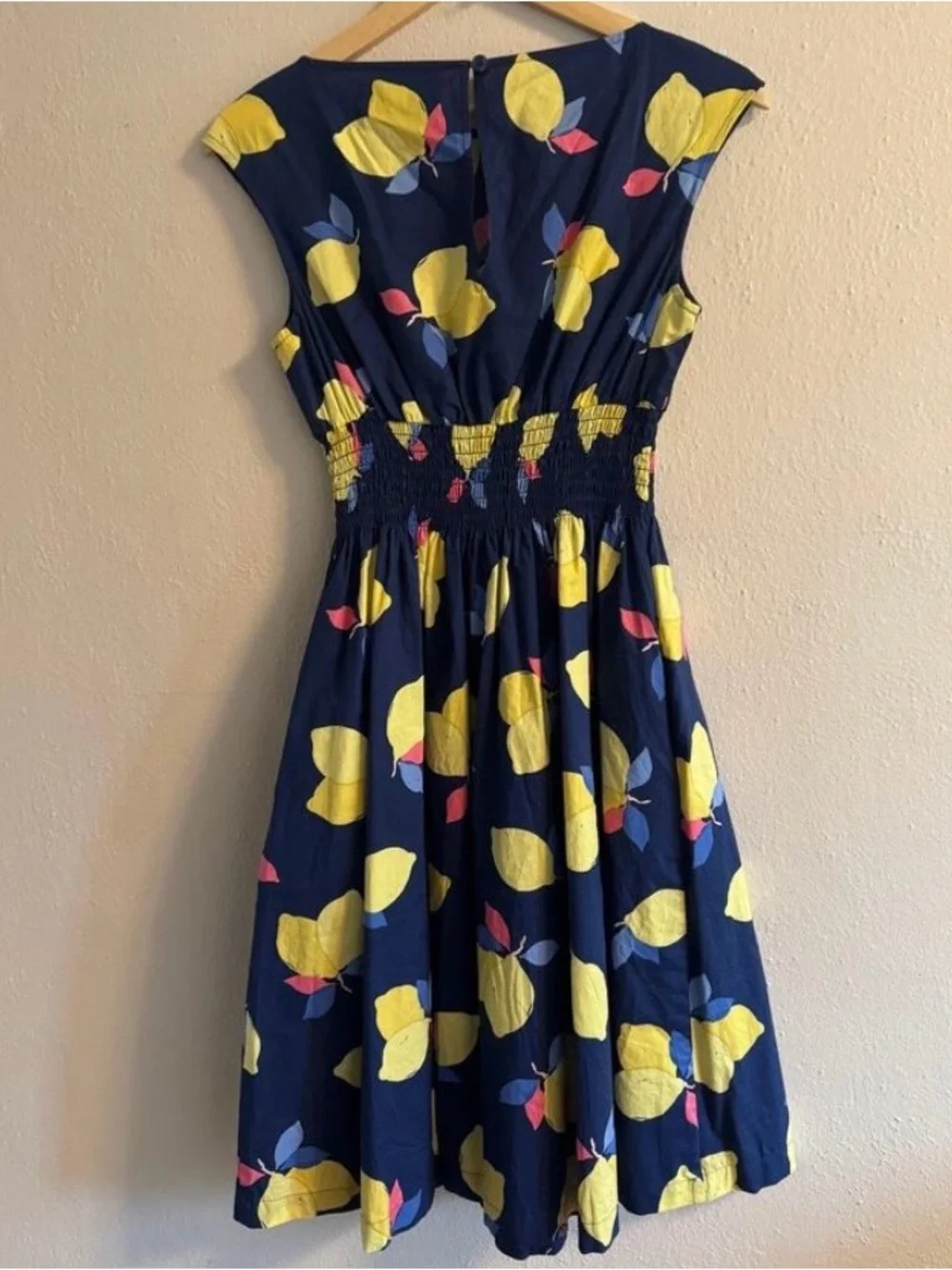 Kate Spade Navy Lemon Cap Sleeve Pocket 100% Cotton Dress - Picture 4 of 5